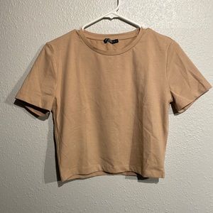 Zara Crop Top Tee Tan Medium